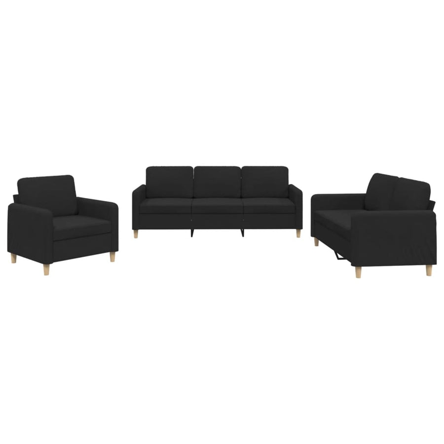 3-delige loungeset met kussens stof zwart Zwart met kussens