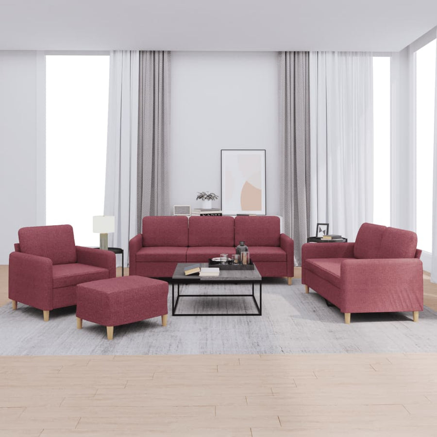 4-Delige Loungeset Met Kussens Stof Wijnrood
