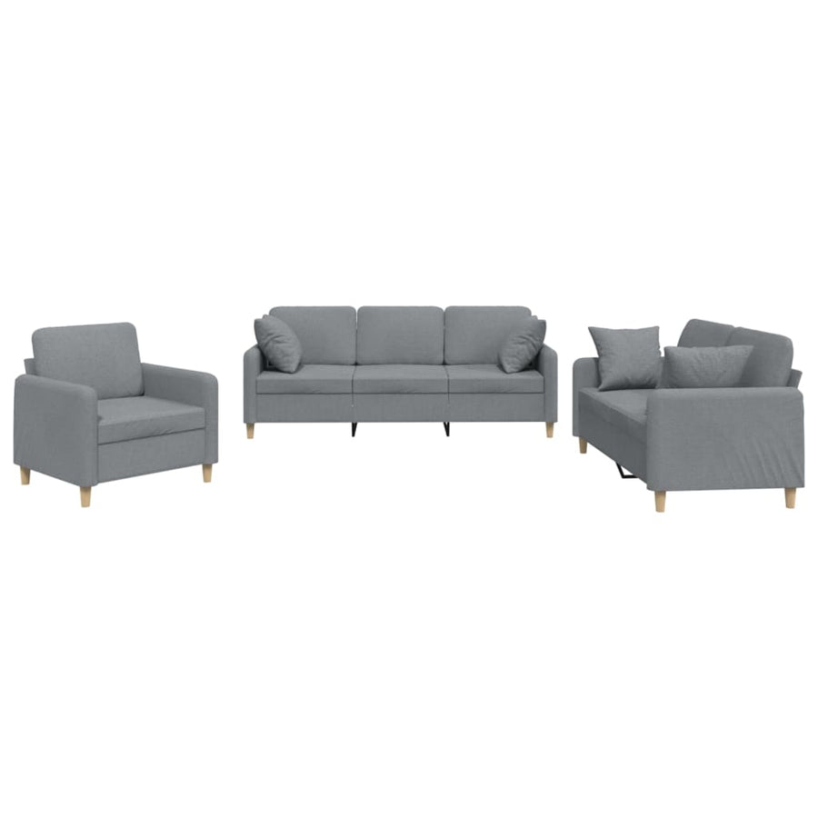 3-delige Loungeset met kussens stof lichtgrijs Lichtgrijs met kussens