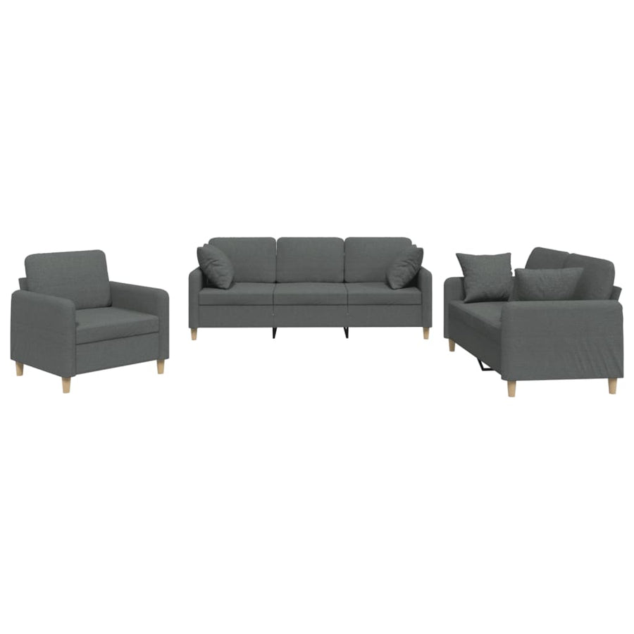 3-Delige Loungeset Stof Donkergrijs met kussens