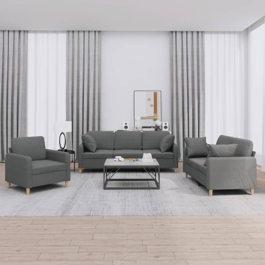 3-Delige Loungeset Stof Donkergrijs met kussens
