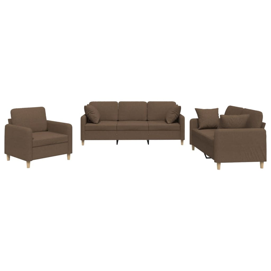 3-delige Loungeset met kussens stof bruin Bruin met kussens
