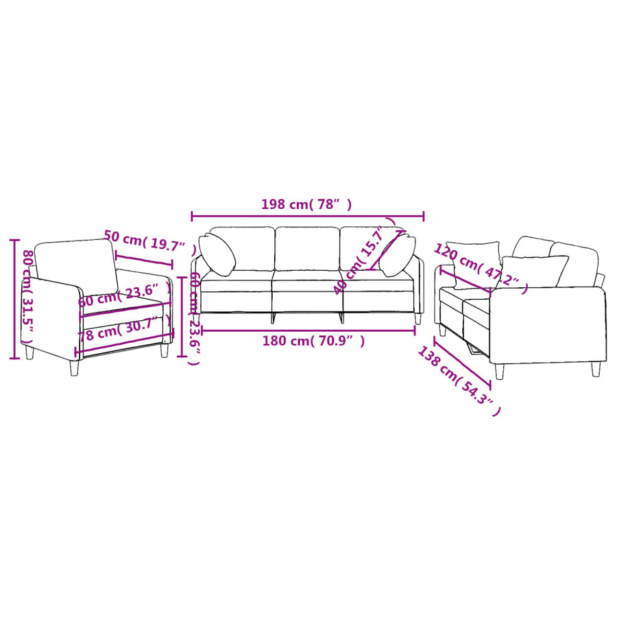 3-Delige Loungeset Stof Lichtgeel