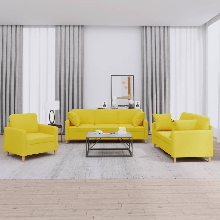 3-Delige Loungeset Stof Lichtgeel