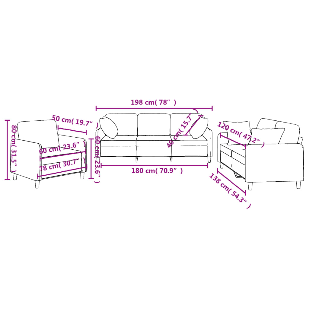 3-delige Loungeset met kussens stof wijnrood