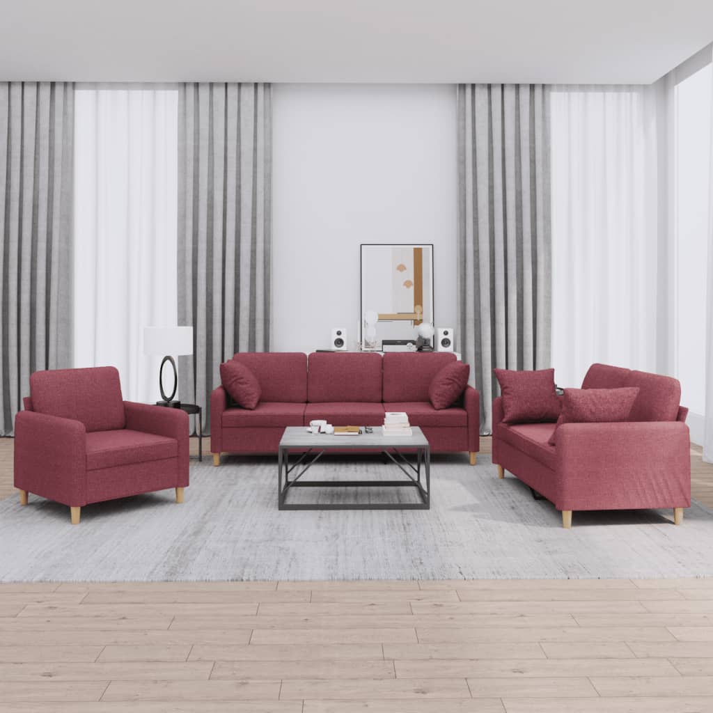 3-delige Loungeset met kussens stof wijnrood
