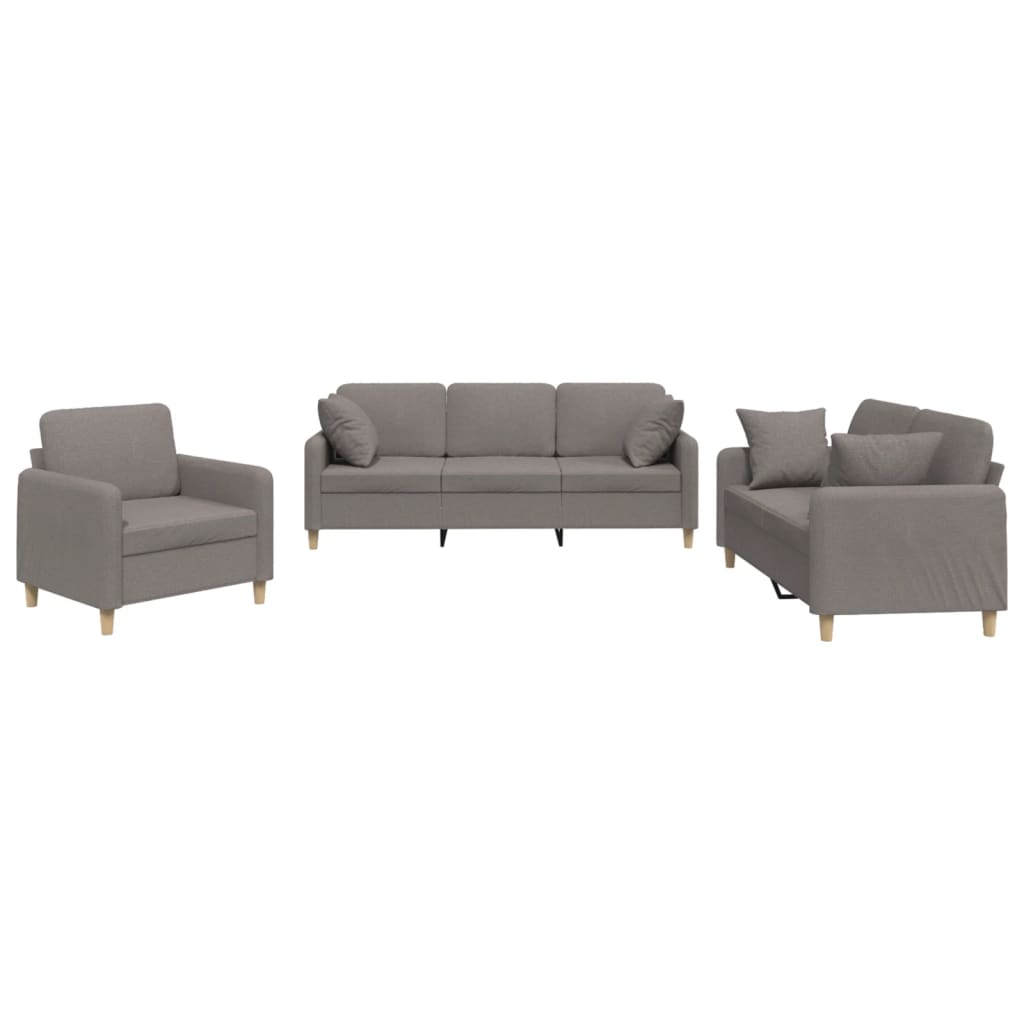 3-delige Loungeset met kussens stof taupe Taupe met kussens