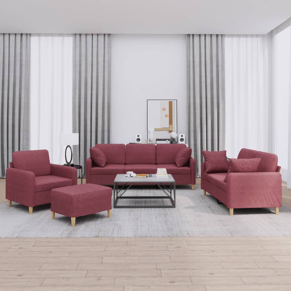 4-delige Loungeset met kussens stof wijnrood