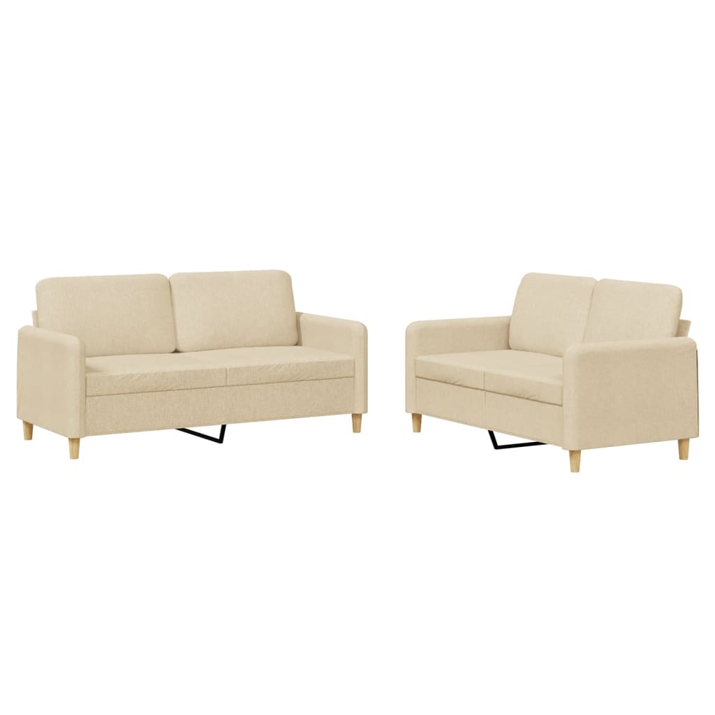 2-delige Loungeset met kussens stof crèmekleurig Crème met kussens