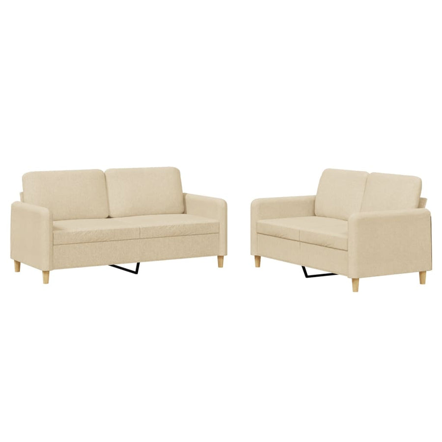 2-delige Loungeset met kussens stof crèmekleurig Crème met kussens