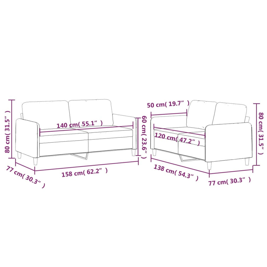 2-delige Loungeset met kussens stof crèmekleurig Crème met kussens