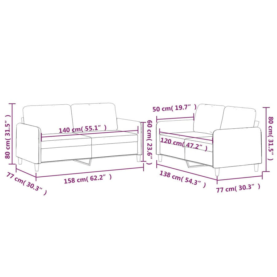 2-delige Loungeset met kussens stof bruin