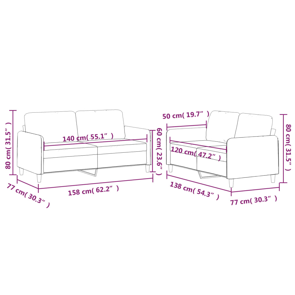 2-Delige Loungeset Stof Zwart met kussens