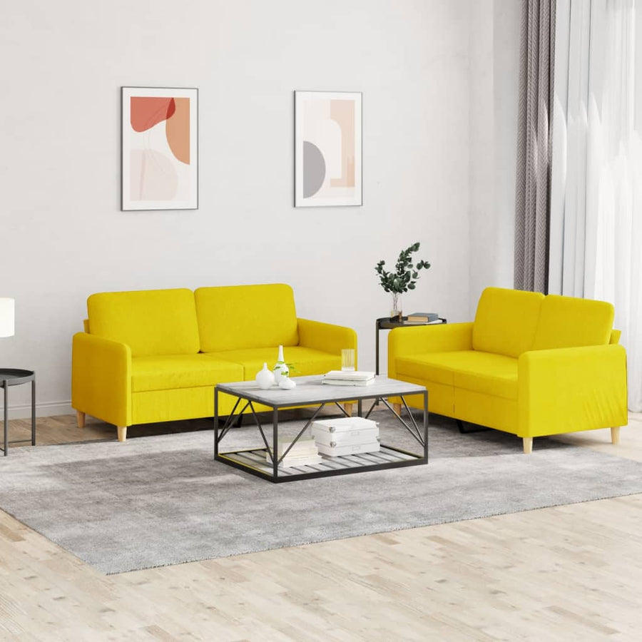 2-Delige Loungeset Met Kussens Stof Lichtgeel