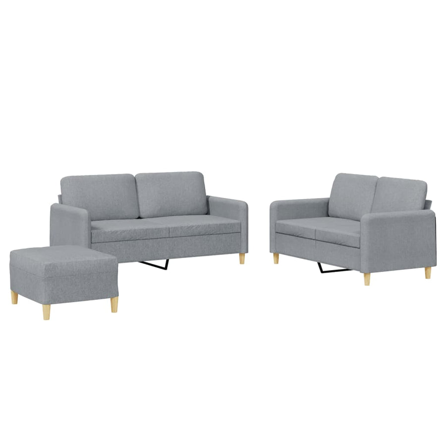 3-Delige Loungeset Met Kussens Stof Lichtgrijs met kussens en voetenbankje