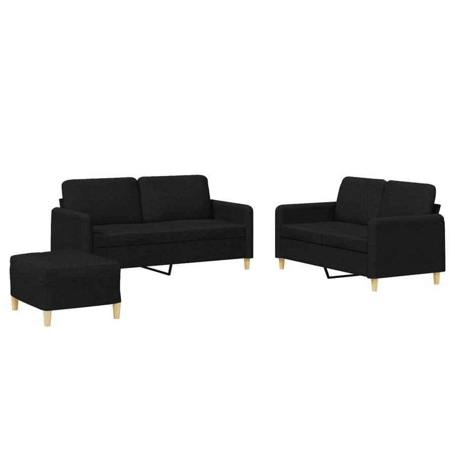 3-Delige Loungeset Met Kussens Stof Zwart met kussens en voetenbankje