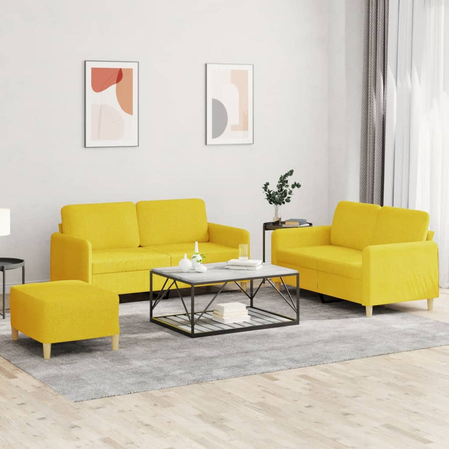 3-Delige Loungeset Met Kussens Stof Lichtgeel