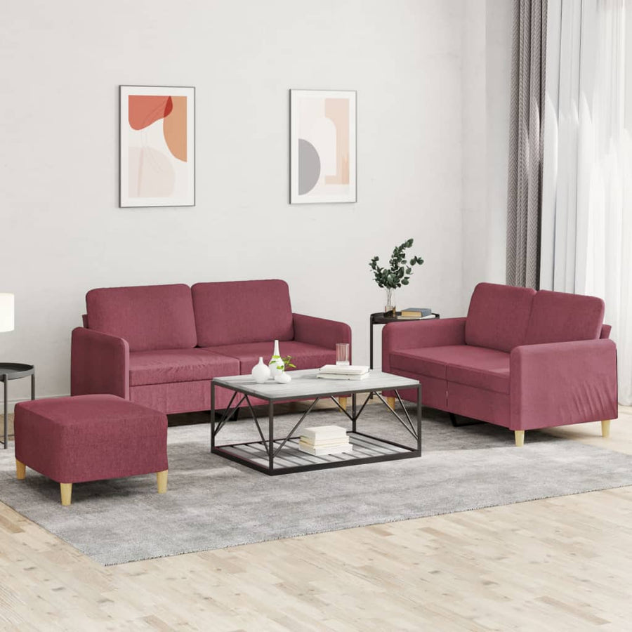 3-Delige Loungeset Met Kussens Stof Wijnrood