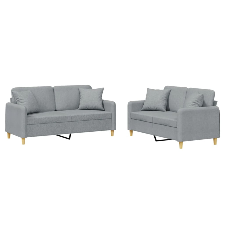 2-delige Loungeset met kussens stof lichtgrijs Lichtgrijs met kussens