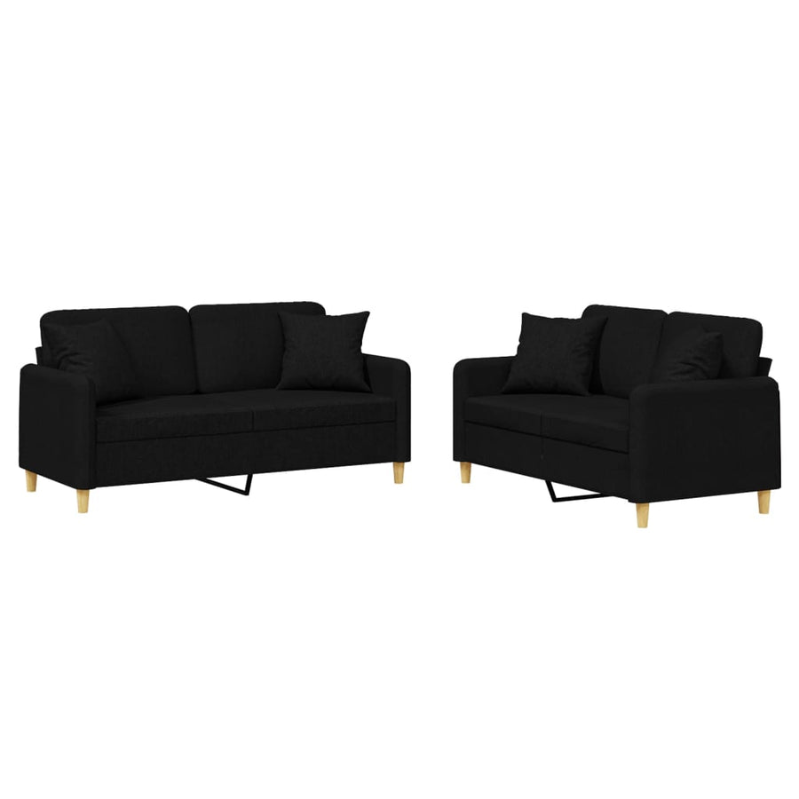 2-delige Loungeset met kussens stof zwart Zwart met kussens
