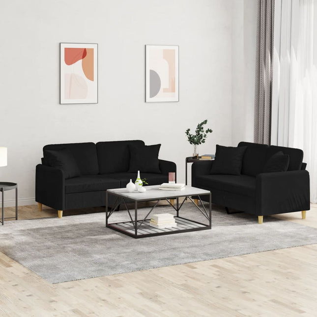 2-delige Loungeset met kussens stof zwart Zwart met kussens