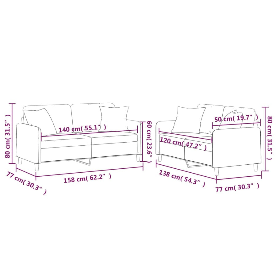 2-delige Loungeset met kussens stof taupe Taupe met kussens