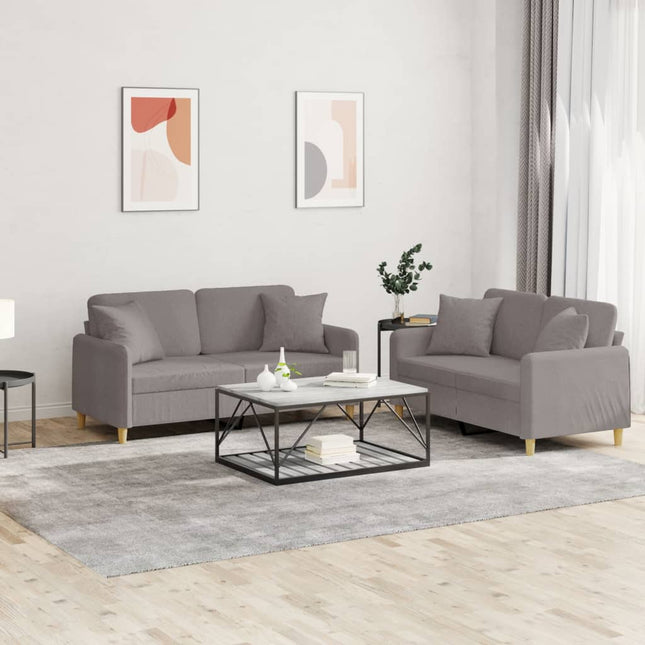 2-delige Loungeset met kussens stof taupe Taupe met kussens