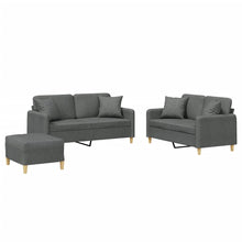 3-Delige Loungeset Met Kussens Stof Donkergrijs met kussens en voetenbankje