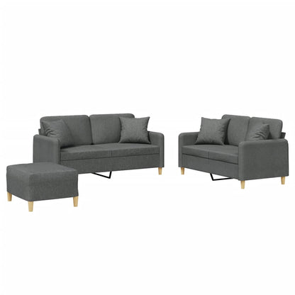 3-Delige Loungeset Met Kussens Stof Donkergrijs met kussens en voetenbankje
