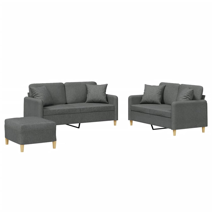 3-Delige Loungeset Met Kussens Stof Donkergrijs met kussens en voetenbankje