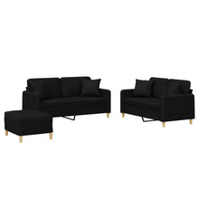 3-delige Loungeset met kussens stof zwart Zwart