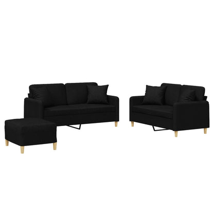 3-delige Loungeset met kussens stof zwart Zwart