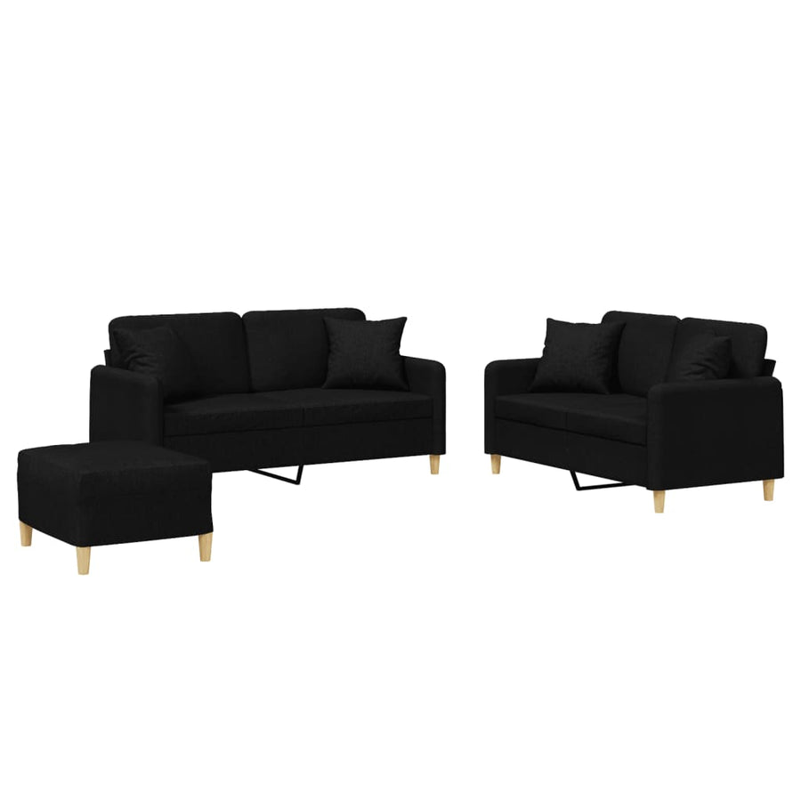 3-delige Loungeset met kussens stof zwart Zwart