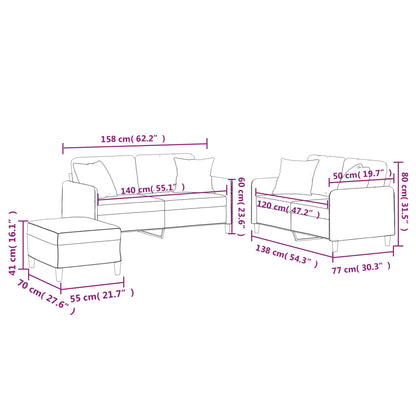 3-delige Loungeset met kussens stof zwart Zwart