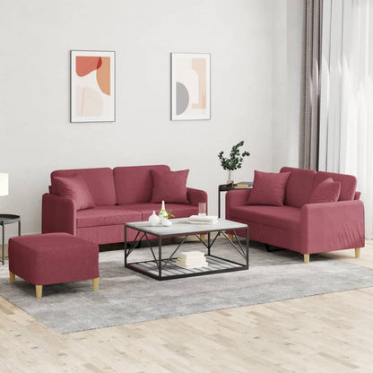 3-delige Loungeset met kussens stof wijnrood