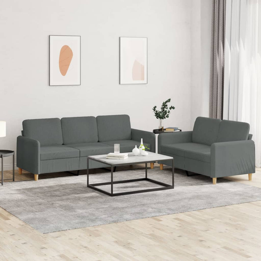 2-delige Loungeset met kussens stof donkergrijs Donkergrijs met kussens