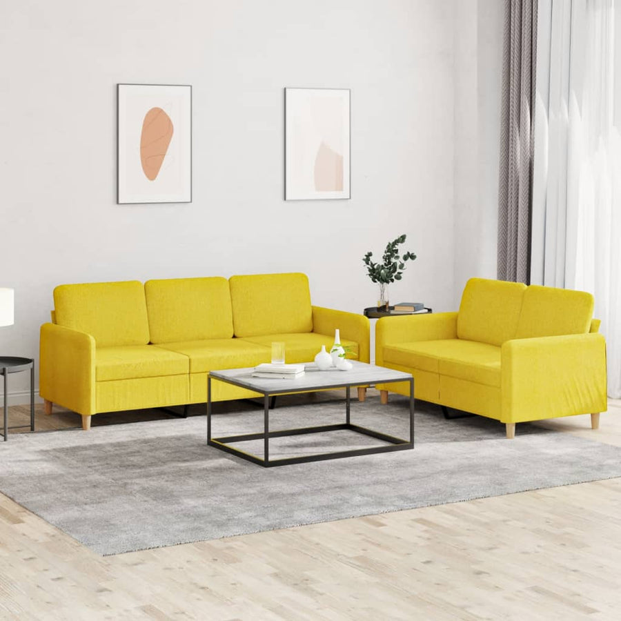 2-Delige Loungeset Met Kussens Stof Lichtgeel