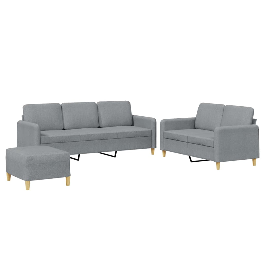 3-Delige Loungeset Met Kussens Stof Lichtgrijs met kussens en voetenbankje