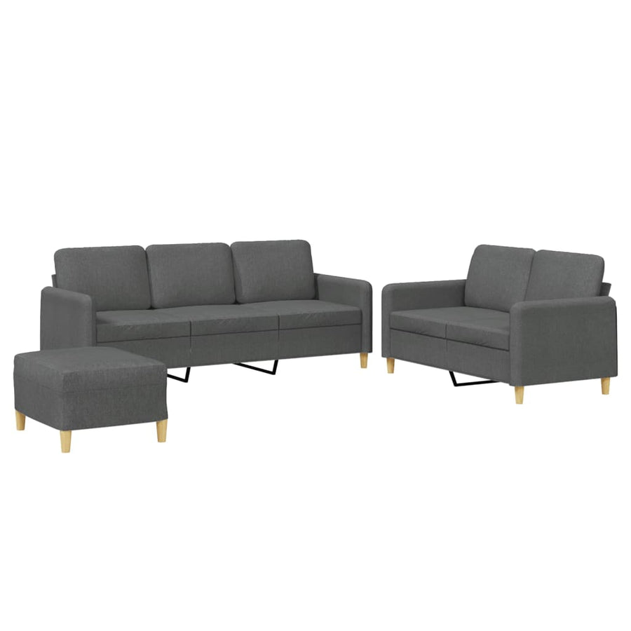 3-delige Loungeset met kussens stof donkergrijs Donkergrijs met kussens en voetenbankje