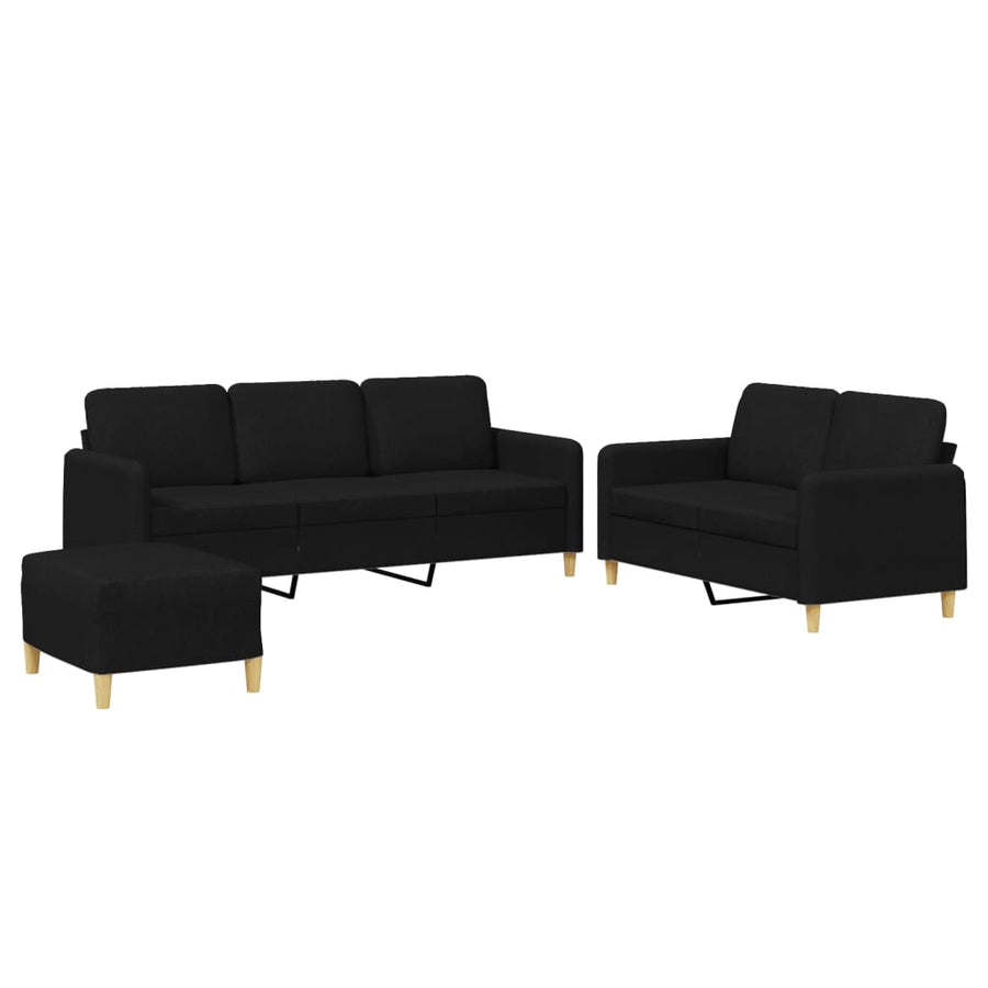 3-Delige Loungeset Met Kussens Stof Zwart met kussens en voetenbankje