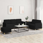 Loungeset 3-delig stof zwart met kussens