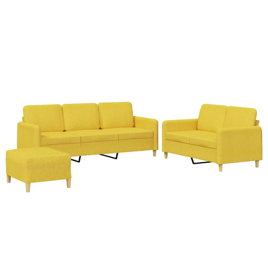 3-Delige Loungeset Met Kussens Stof Lichtgeel