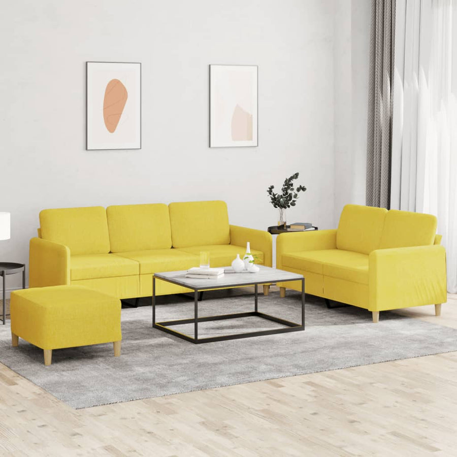 3-Delige Loungeset Met Kussens Stof Lichtgeel