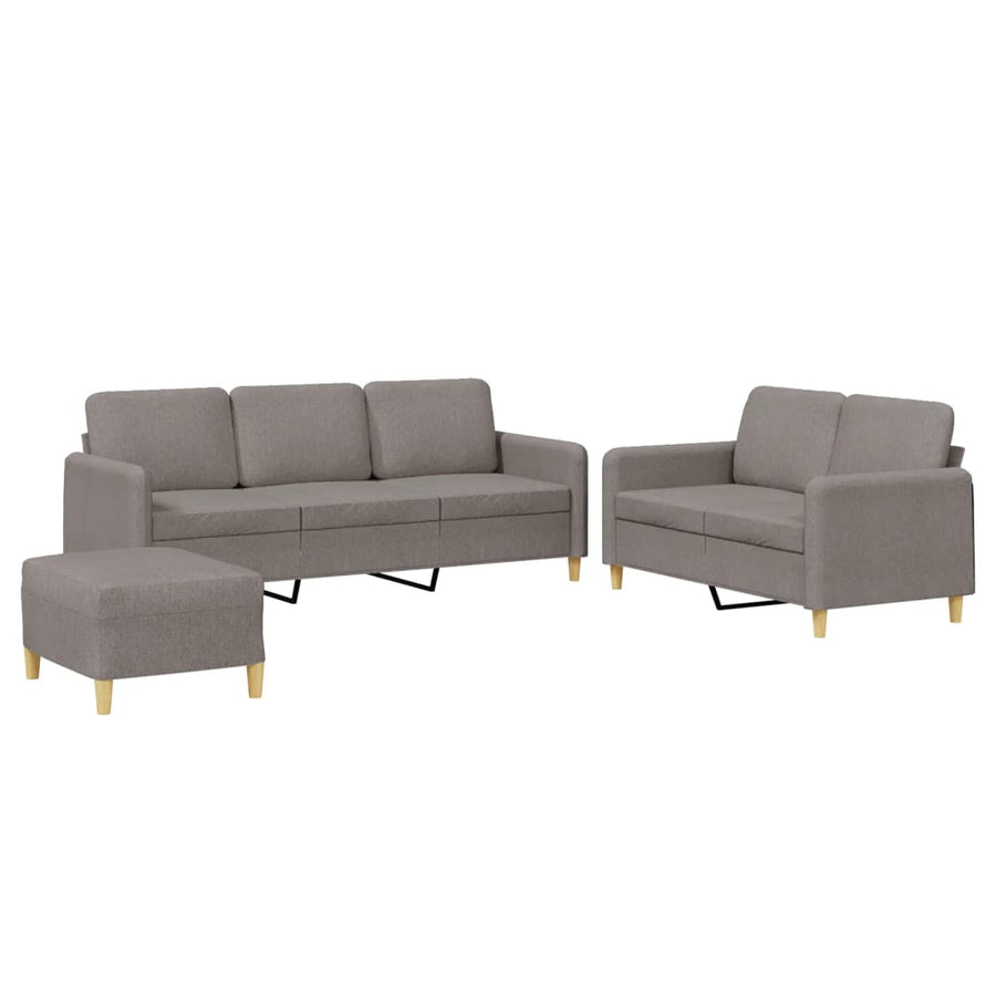3-Delige Loungeset Met Kussens Stof Taupe met kussens en voetenbankje
