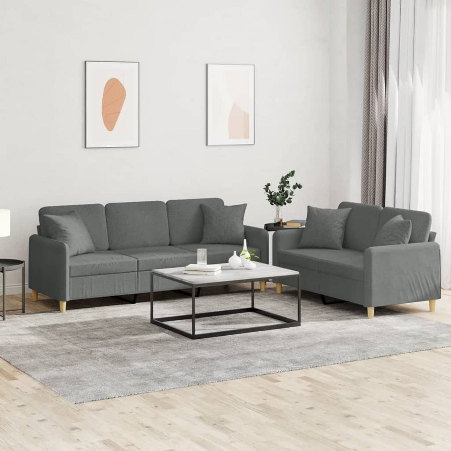 2-Delige Loungeset Stof Donkergrijs met kussens