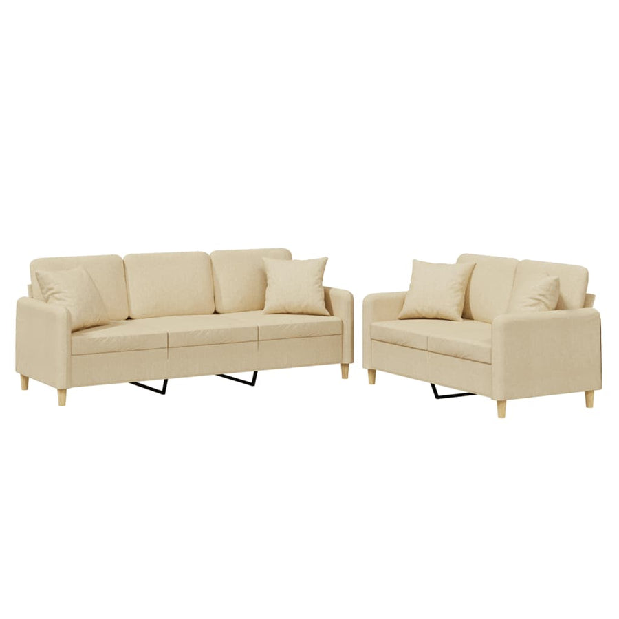 2-delige Loungeset met kussens stof crèmekleurig Crème met kussens