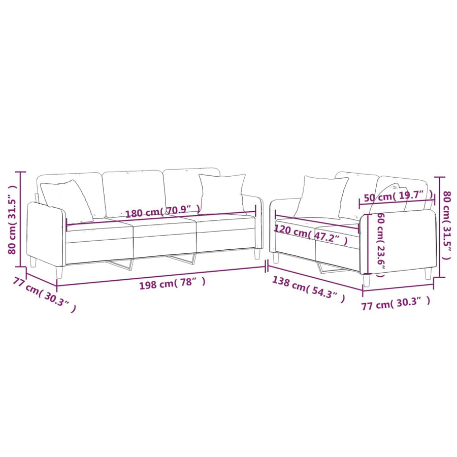 2-delige Loungeset met kussens stof bruin Bruin met kussens