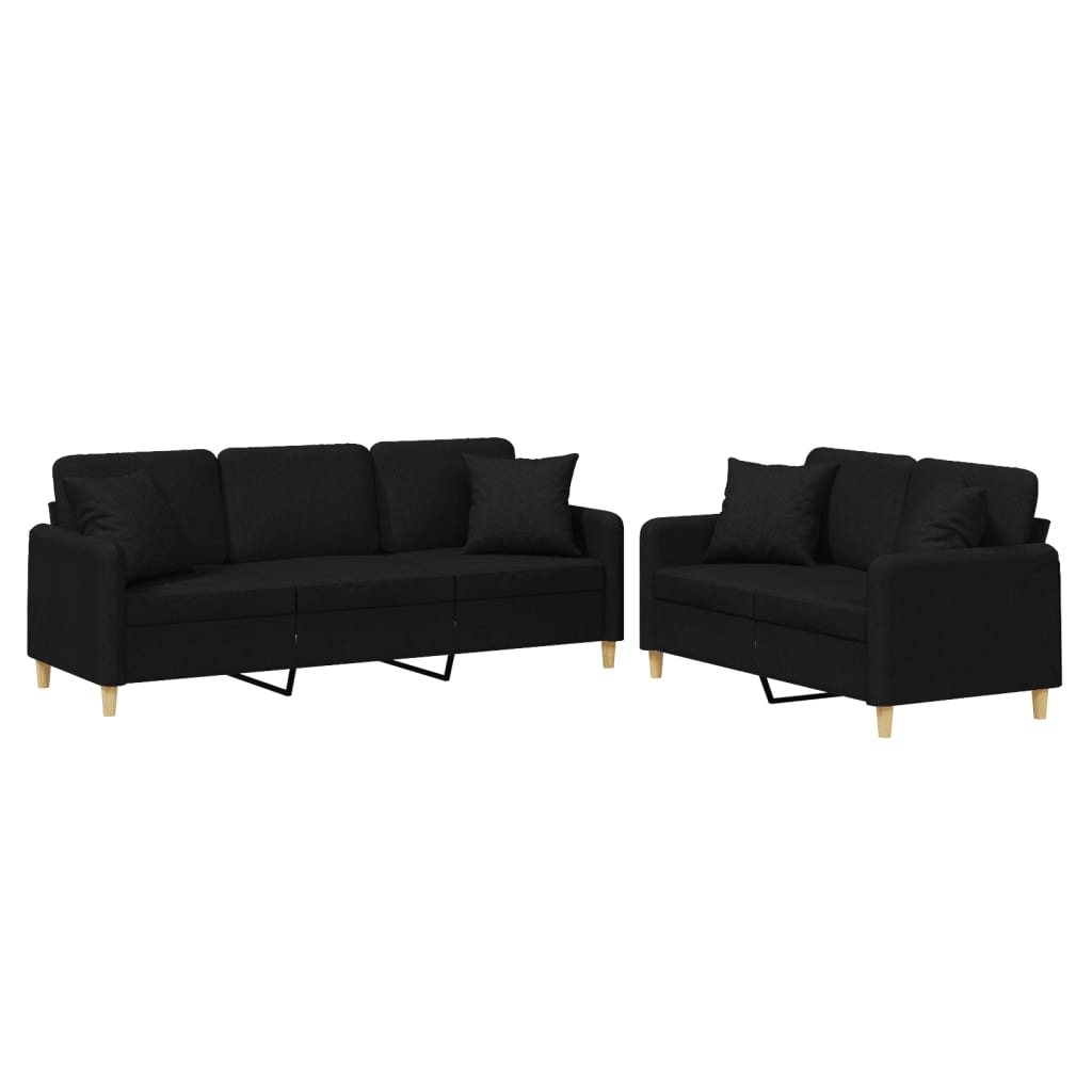 2-delige Loungeset met kussens stof zwart Zwart met kussens