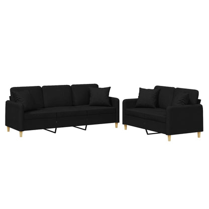 2-delige Loungeset met kussens stof zwart Zwart met kussens