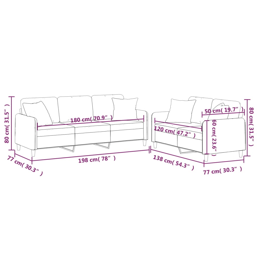 2-delige Loungeset met kussens stof zwart Zwart met kussens